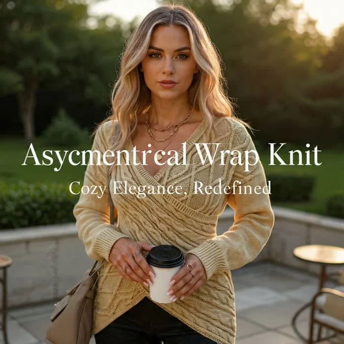 Asymmetrisk Vne Wrap Strikkegenser