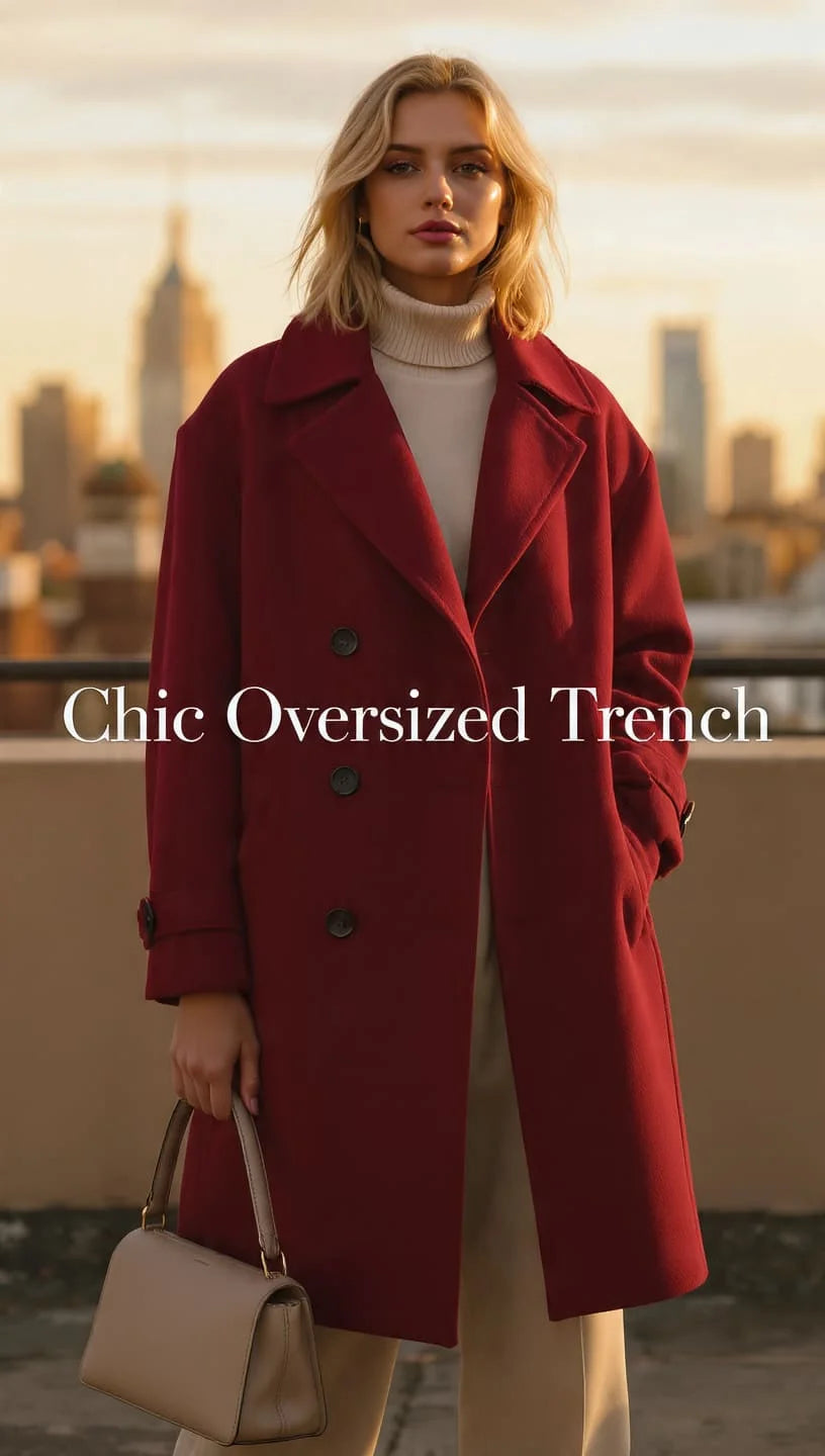 Stilig, overdimensjonert kort trenchcoat