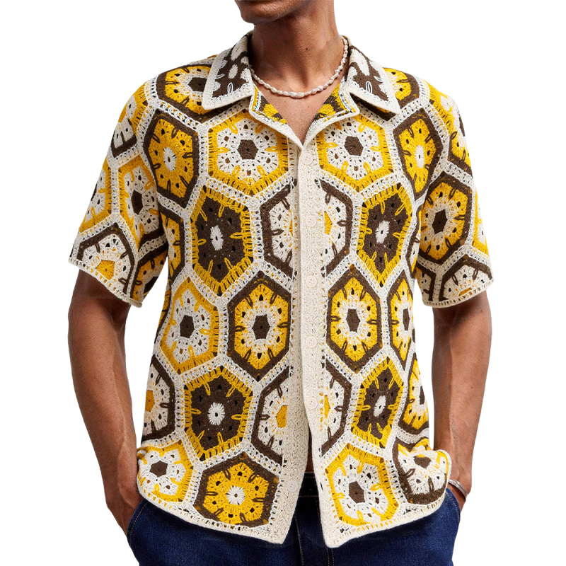 Mens Floral Jacquard Short Sleeved Shirt Mta0524f6x