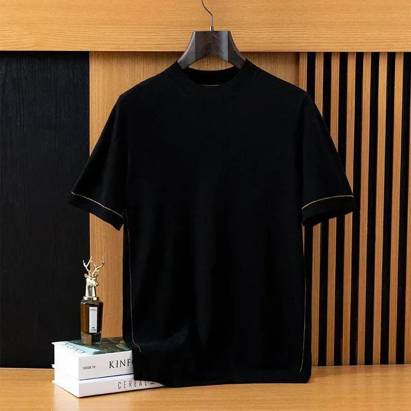 Mens Wool Knit Short Sleeve Sweater Tee - AngraBech