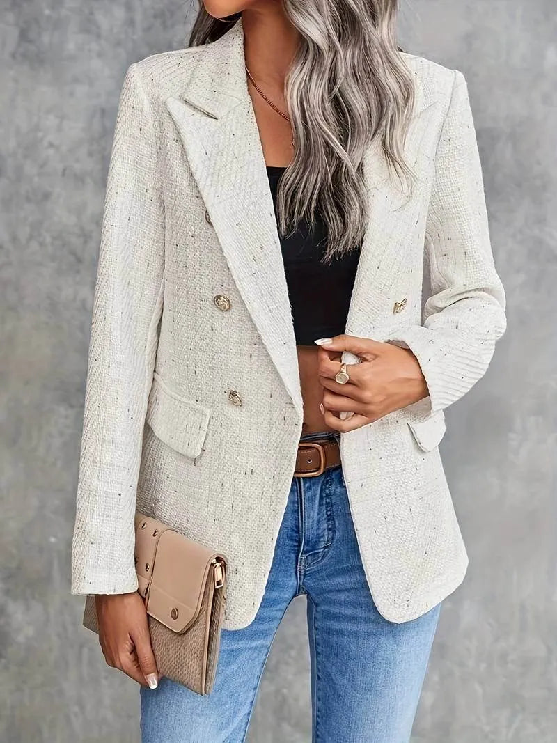 Womens Textured Double Breasted Blazer - AngraBech