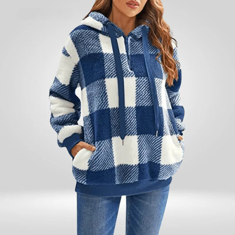 Womens Plaid Fleece Pullover Hoodie