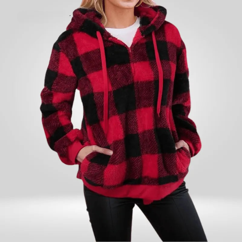 Womens Plaid Fleece Pullover Hoodie