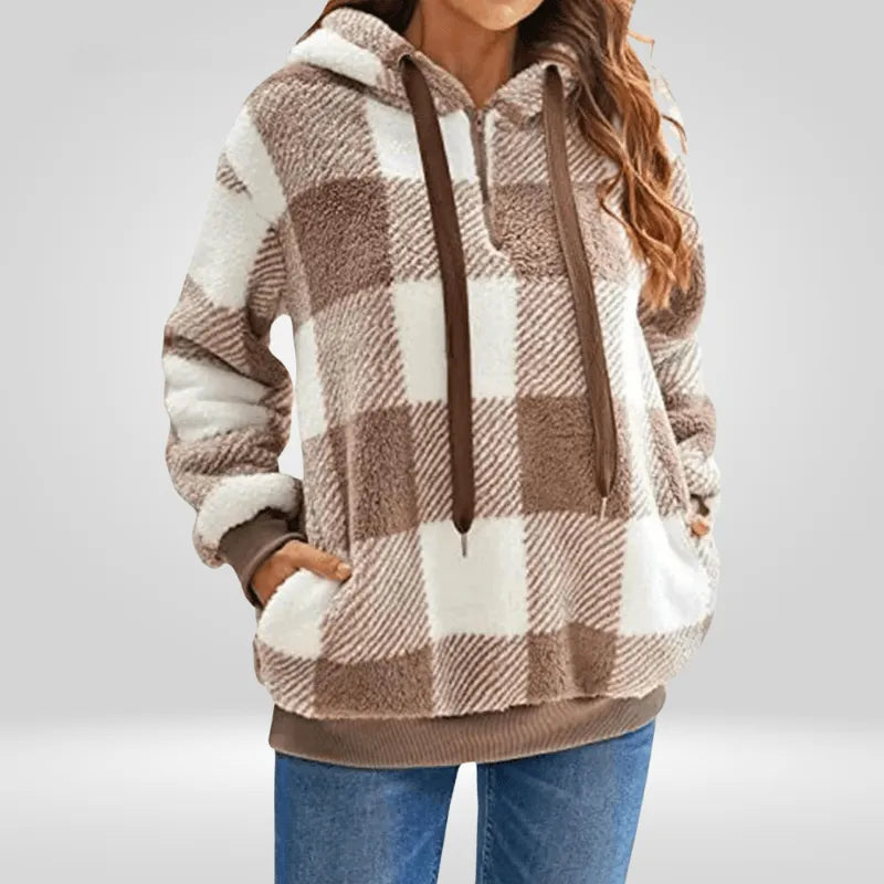 Womens Plaid Fleece Pullover Hoodie