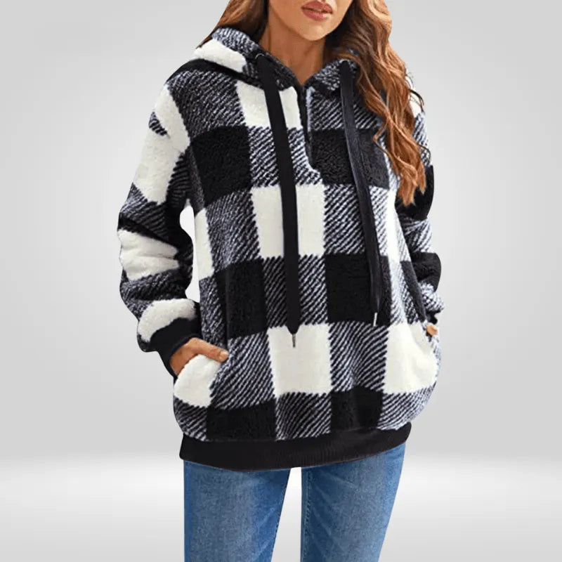Womens Plaid Fleece Pullover Hoodie