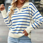 Striped Collared Knit Polo Sweater
