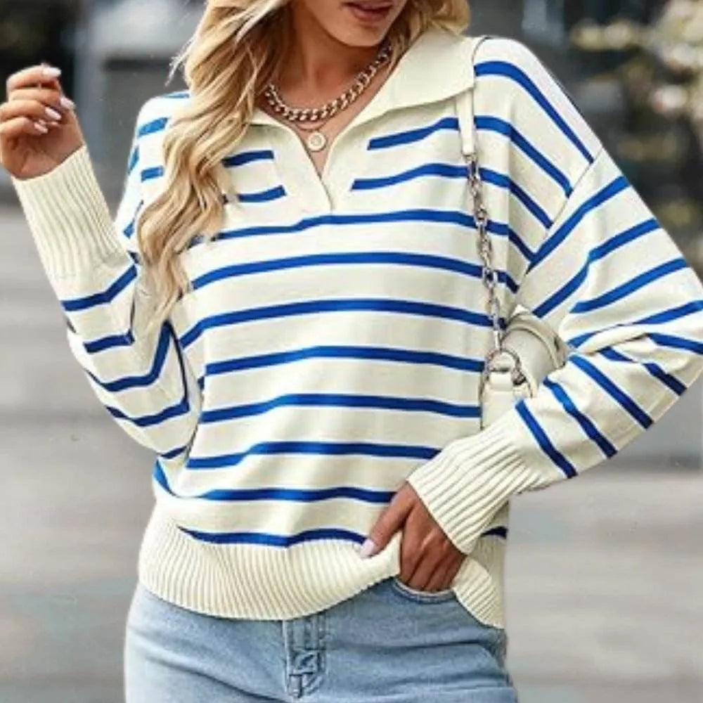 Striped Collared Knit Polo Sweater