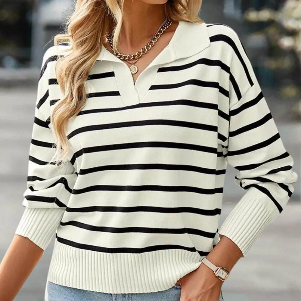 Striped Collared Knit Polo Sweater