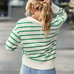 Striped Collared Knit Polo Sweater