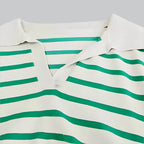 Striped Collared Knit Polo Sweater