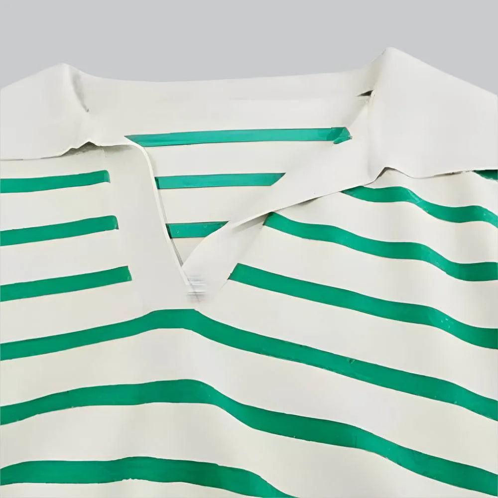 Striped Collared Knit Polo Sweater