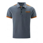 Mens Colorblo Chest Poet Lapel Short Sleeve Polo Shirt - AngraBech