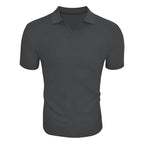 Mens Solid Striped Lapel Short Sleeve Polo Shirt - AngraBech