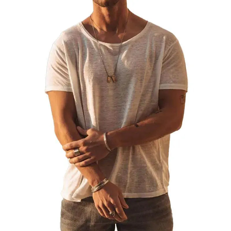 Mens Casual Solid Color Loose Round Ne Short Sleeve T Shirt - AngraBech