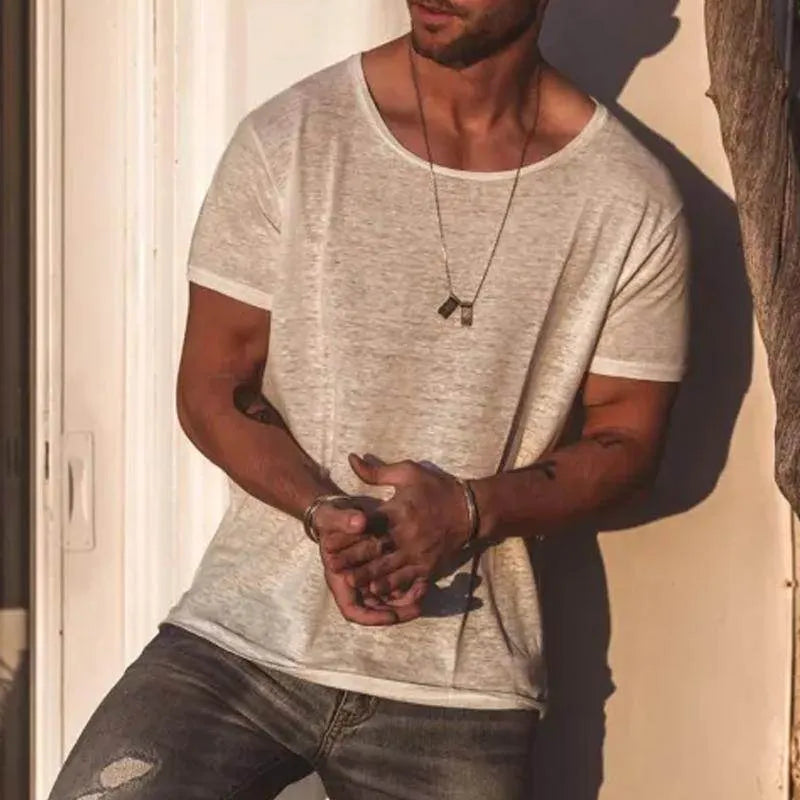 Mens Casual Solid Color Loose Round Ne Short Sleeve T Shirt 1 - AngraBech