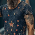 Mens Retro Casual Star Universe Printed Round Ne Short Sleeve T Shirt - AngraBech