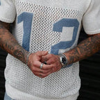 Mens Sport Lettering Jacquard Crew Ne Short Sleeve Sweater - AngraBech