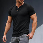 Mens Casual Solid Cotton Blend Slim Fit Henley Ne Short Sleeve T Shirt - AngraBech