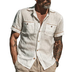Mens Cotton Multi Poet Solid Color Short Sleeve Shirt - AngraBech