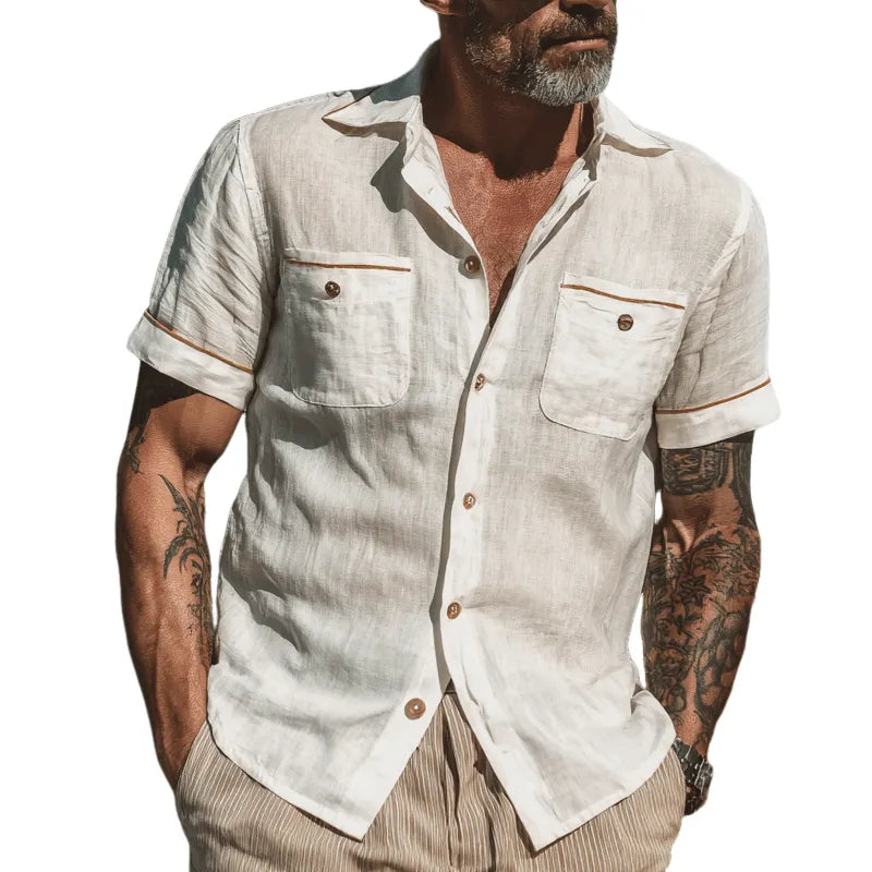 Mens Cotton Multi Poet Solid Color Short Sleeve Shirt - AngraBech