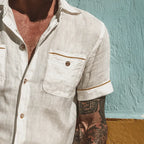Mens Cotton Multi Poet Solid Color Short Sleeve Shirt - AngraBech