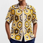 Mens Floral Jacquard Short Sleeved Shirt - AngraBech