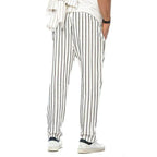 Mens Vertical Striped Cotton And Linen Straight Loose Trendy Casual Trousers - AngraBech