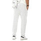 Mens Vertical Striped Cotton And Linen Straight Loose Trendy Casual Trousers - AngraBech