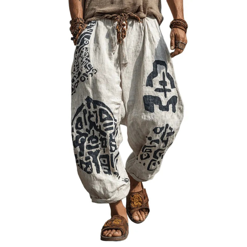 Mens Bohemian Print Loose Pants - AngraBech