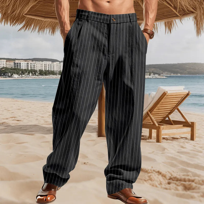Mens Casual Striped Straight Loose Casual Pants - AngraBech