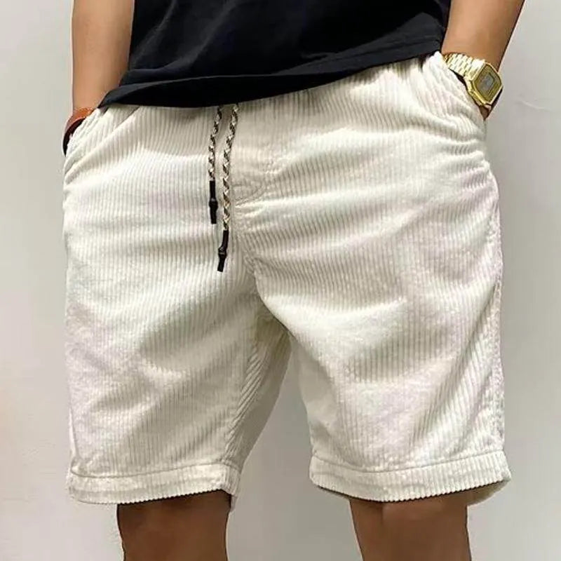 Mens Solid Color Corduroy Elastic Waist Cargo Shorts - AngraBech