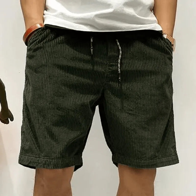 Mens Solid Color Corduroy Elastic Waist Cargo Shorts - AngraBech