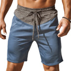 Mens Casual Cotton Blend Leopard Print Colorblo Elastic Waist Drawstring Loose Shorts - AngraBech