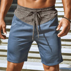 Mens Casual Cotton Blend Leopard Print Colorblo Elastic Waist Drawstring Loose Shorts - AngraBech