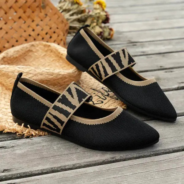 Pointed Toe Low Heel Knit Flats - AngraBech