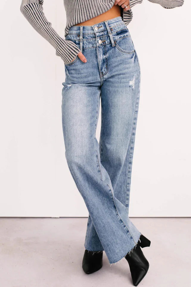 Xander High Rise Double Waist Saige Denim Jeans Medium - AngraBech
