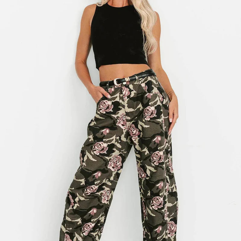 Cover Me In Roses Floral Barrel Jeans Camo - AngraBech