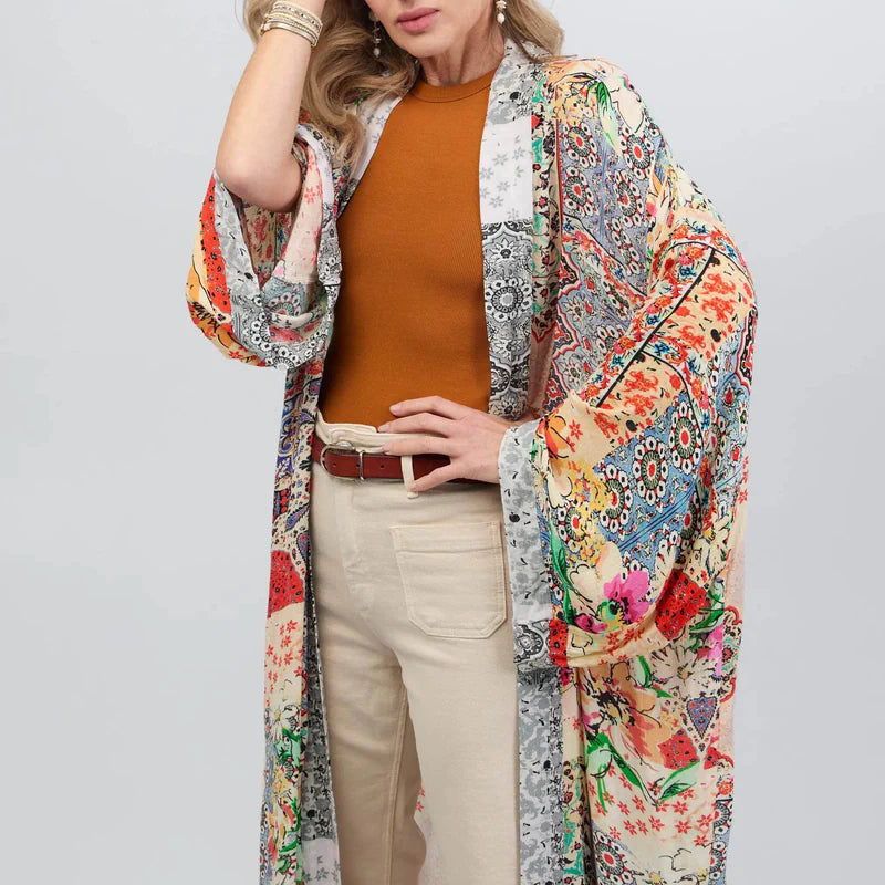 Mixed Floral Long Kimono Duster - AngraBech