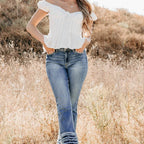 Mid Rise Frayed Hem Cello Flare Jeans Medium - AngraBech