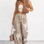 Sun Comes Up Pol Drawstring Denim Joggers Beige Camo - AngraBech