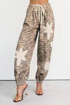 Sun Comes Up Pol Drawstring Denim Joggers Beige Camo - AngraBech