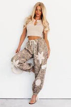Sun Comes Up Pol Drawstring Denim Joggers Beige Camo - AngraBech