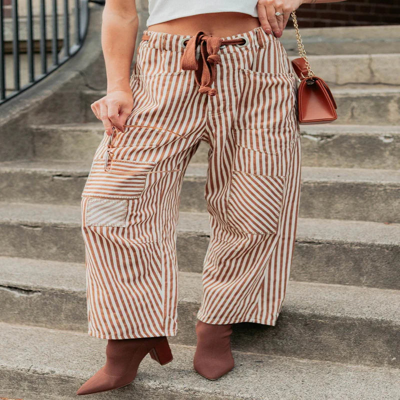 High Spirits Limited Edition Striped Barrel Jeans Caramel - AngraBech