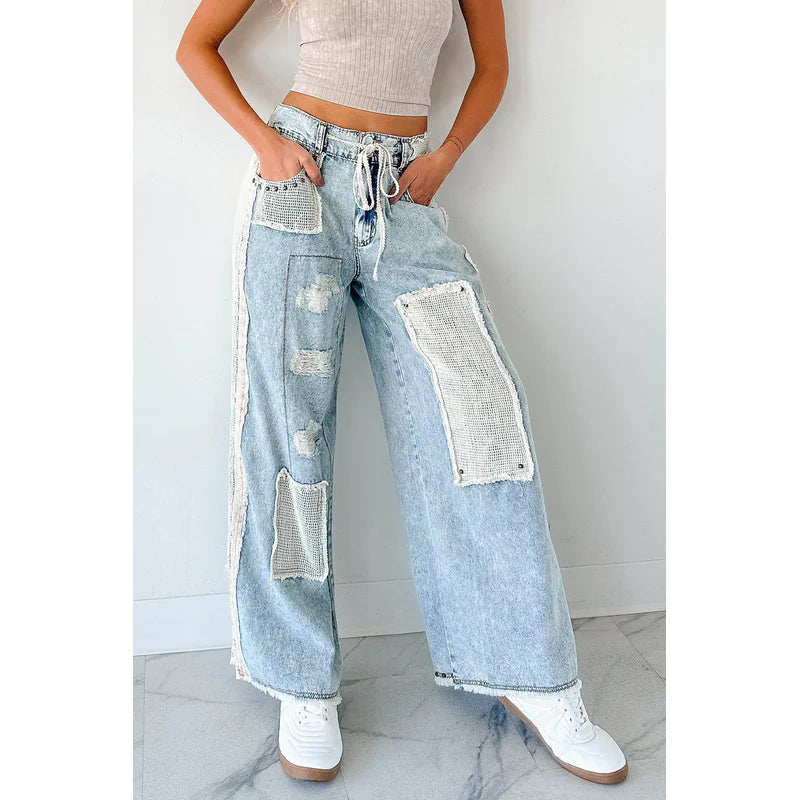 Annabell Pol Patchwork Wide Leg Jeans Denim - AngraBech