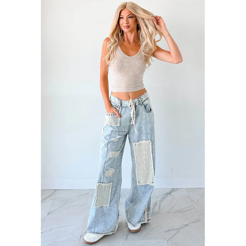 Annabell Pol Patchwork Wide Leg Jeans Denim - AngraBech