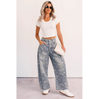 Rae Floral Stripe Wide Leg Barrel Jeans Denim - AngraBech