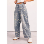 Rae Floral Stripe Wide Leg Barrel Jeans Denim - AngraBech