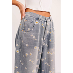 Rae Floral Stripe Wide Leg Barrel Jeans Denim - AngraBech