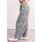 Rae Floral Stripe Wide Leg Barrel Jeans Denim - AngraBech