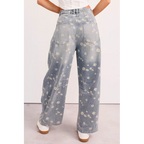 Rae Floral Stripe Wide Leg Barrel Jeans Denim - AngraBech